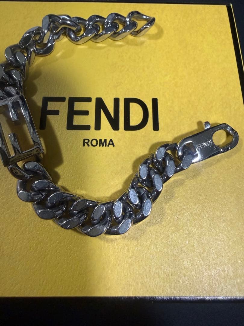 【美品】フェンディ　チェーン　ブレスレット　喜平　FF シルバー　ロゴ刻印