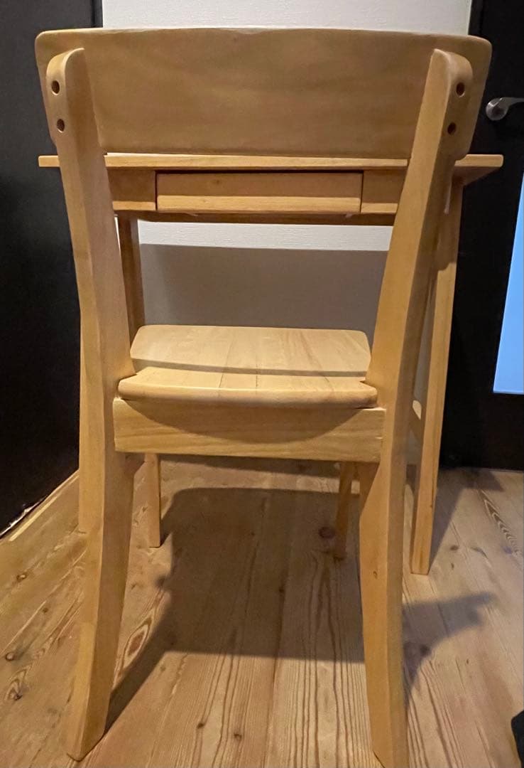 無垢材　タモ　学習机　ワークデスク　事務机　引き出し付　コンパクト　椅子付き