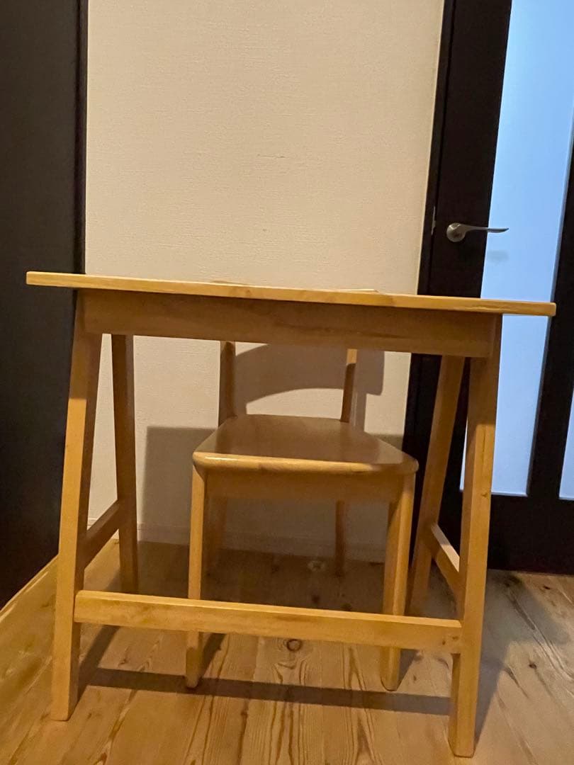 無垢材　タモ　学習机　ワークデスク　事務机　引き出し付　コンパクト　椅子付き