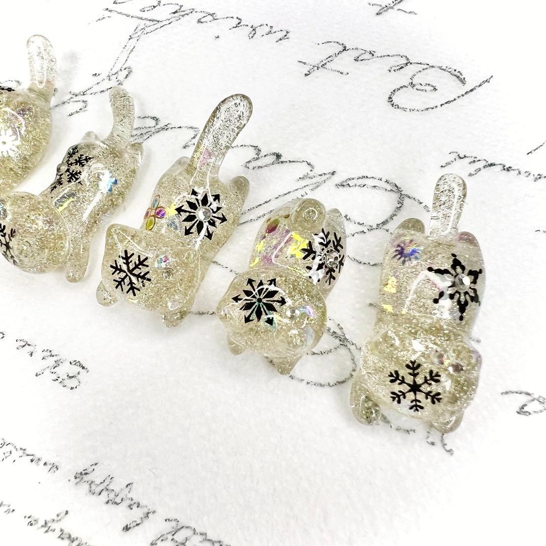 雪の結晶　ブラック　乱切りホロ　猫　5個セット