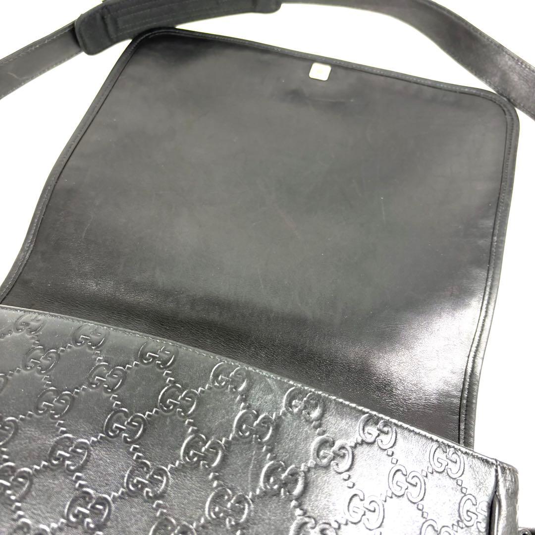 レア✨グッチ メッセンジャーバッグ シマ レザー ブラック GG柄　A4PC可