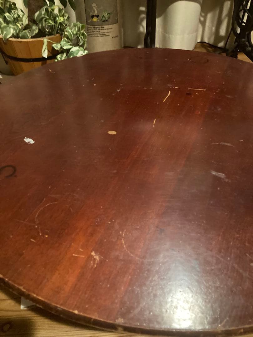 昭和レトロ　古い木製丸ローテーブル　折畳丸ちゃぶ台⑦ 直径870