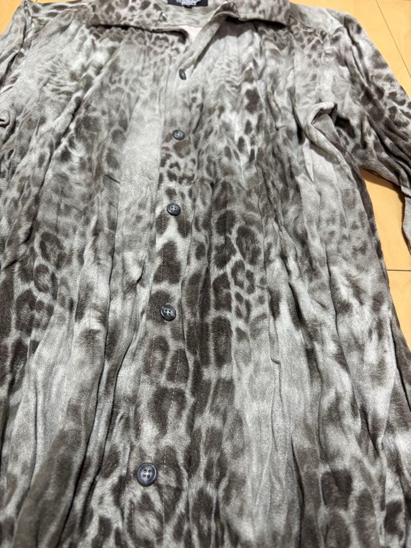 TORNADO MART シワ加工 レオパード ストレッチシアーシャツ　y2k