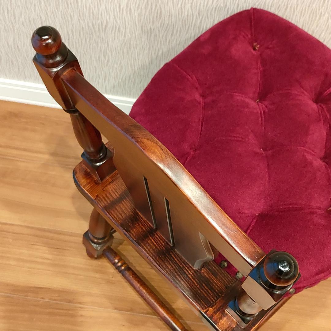 〈美品〉アンティークチェア　ワインレッド　ろくろ脚　鋲打ち