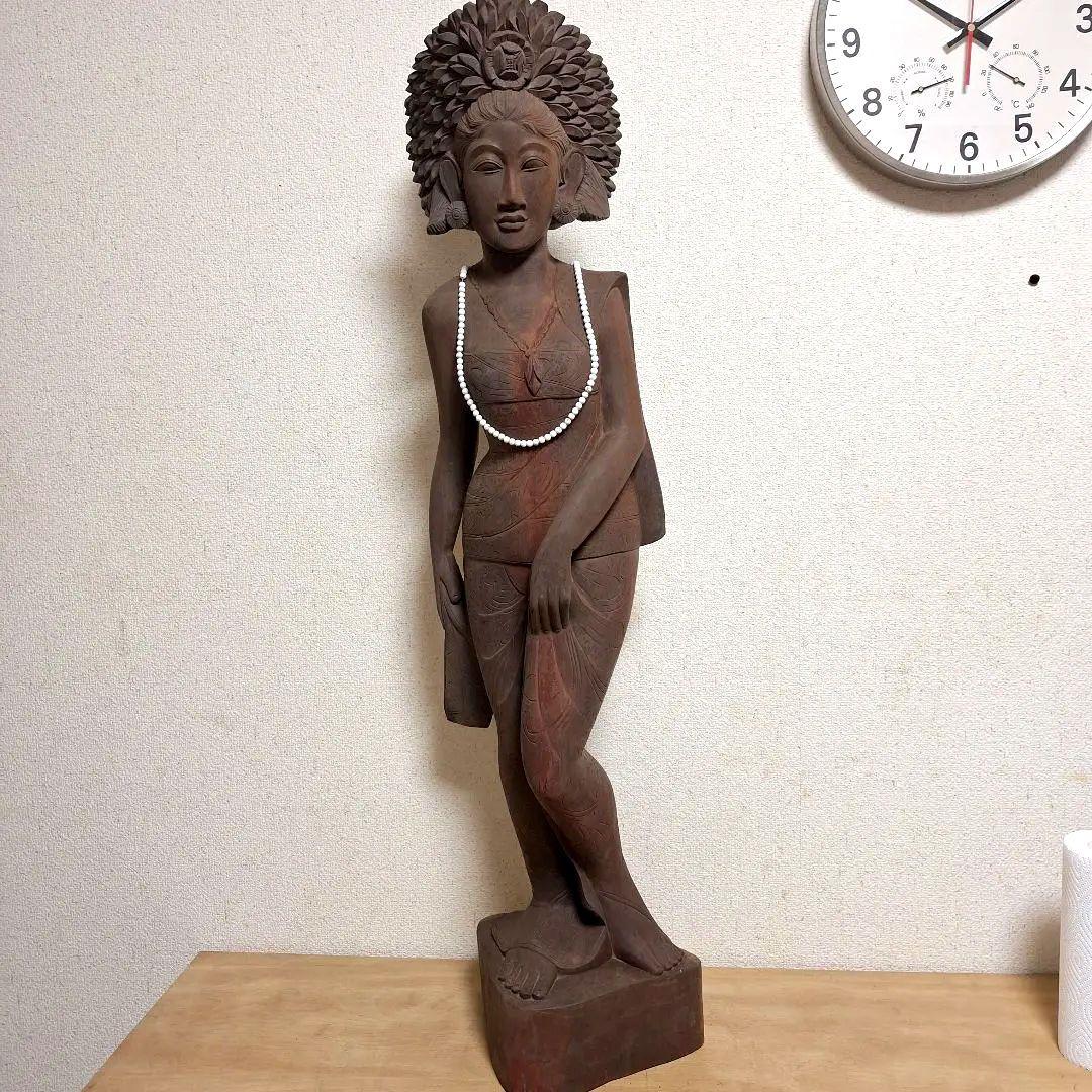 バリ島　木彫り　女性像　彫刻　黒檀　アンティーク　置物
