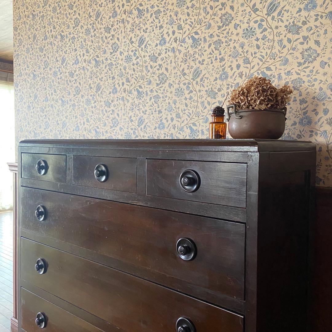 大正ロマン　アンティーク家具　6段　　丸摘みのチェスト