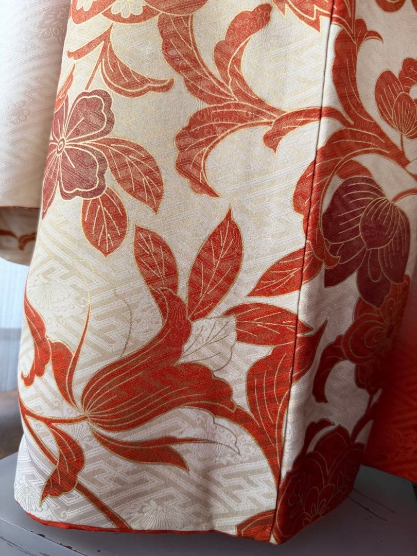 振袖フルセット アイボリーホワイト×オレンジ×ゴールド 金駒刺繍