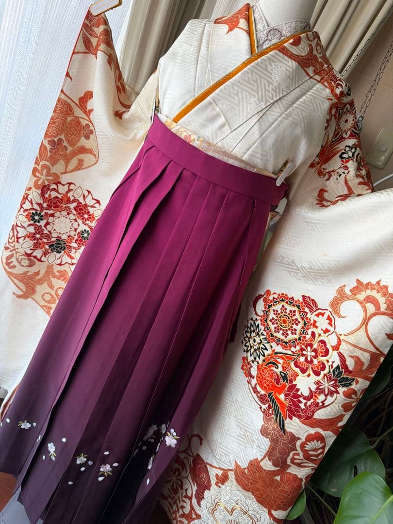 振袖フルセット アイボリーホワイト×オレンジ×ゴールド 金駒刺繍