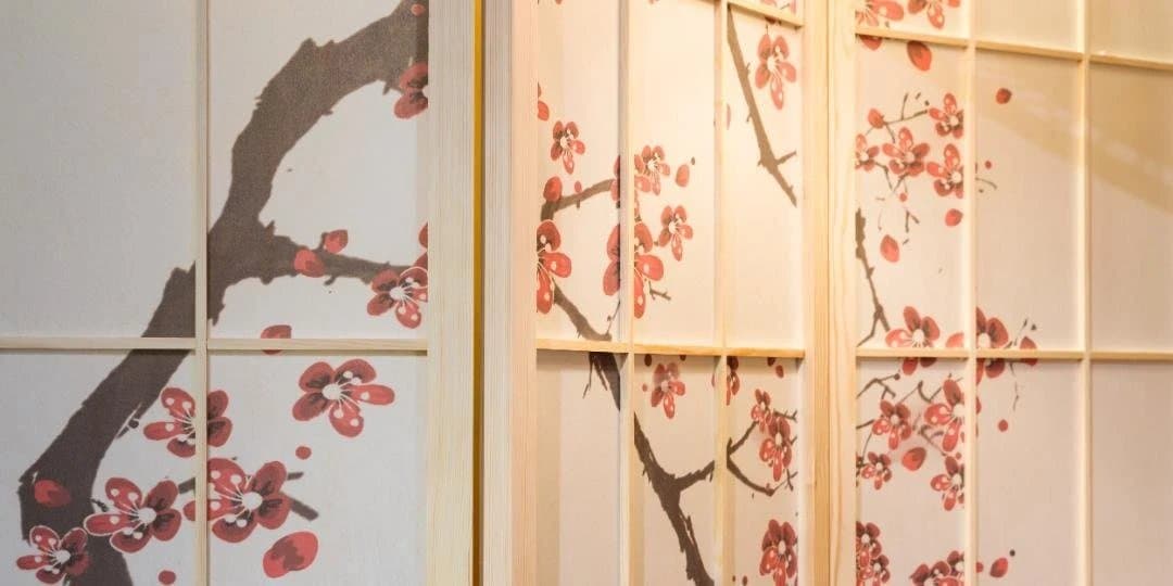 桜デザイン 木製折りたたみパーテーション 約180cm