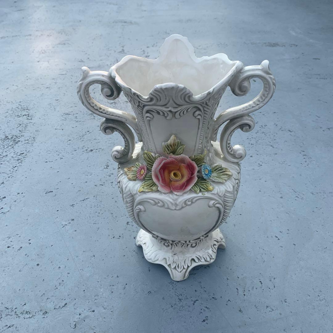 アンティーク花瓶イタリア製フラワーベース ロココ調クラシック 手描き