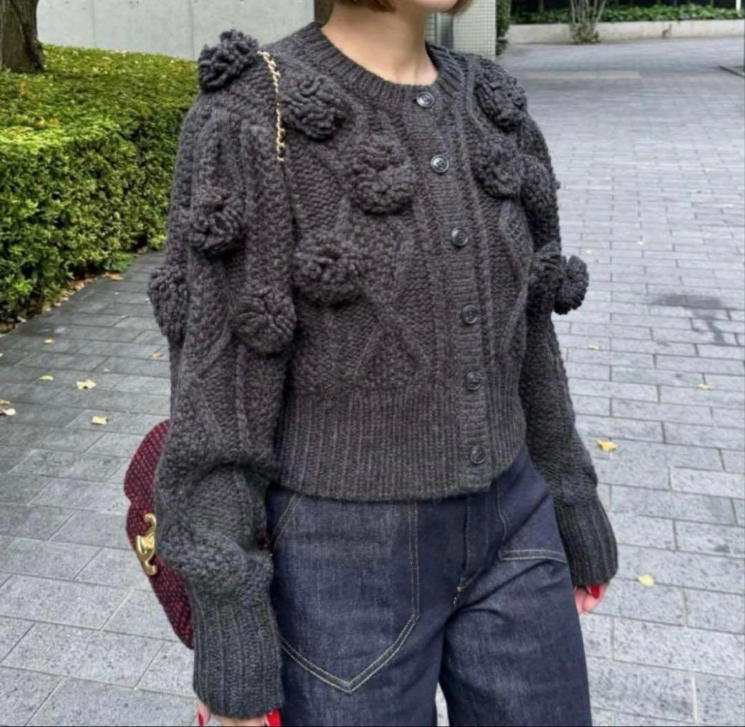 シーニュ cygne 花モチーフ ニットカーディガン