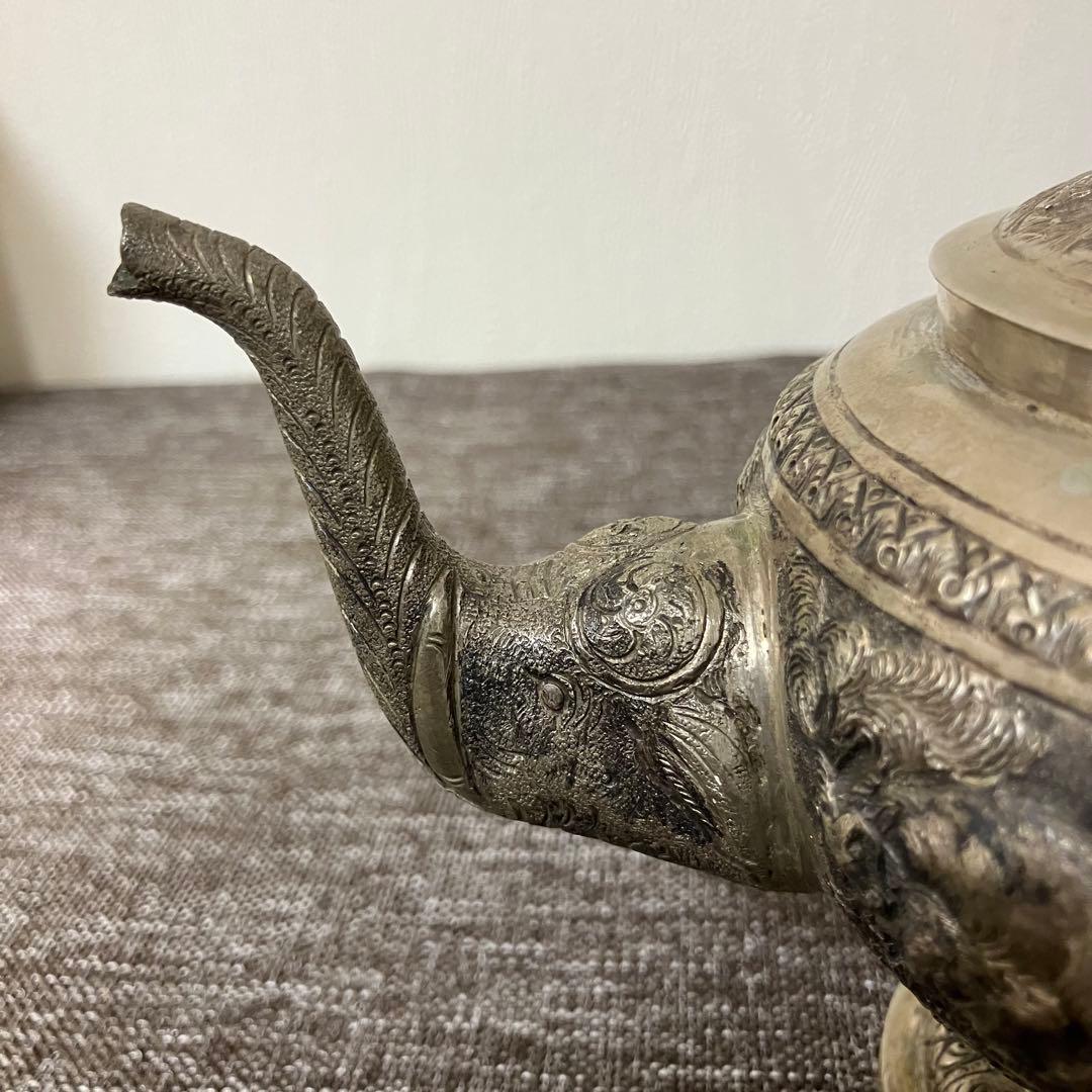 銀打出彫刻茶器　巌月庵所蔵　銀細工　骨董　奈良蔵出し　古玩　アンティーク　銀瓶