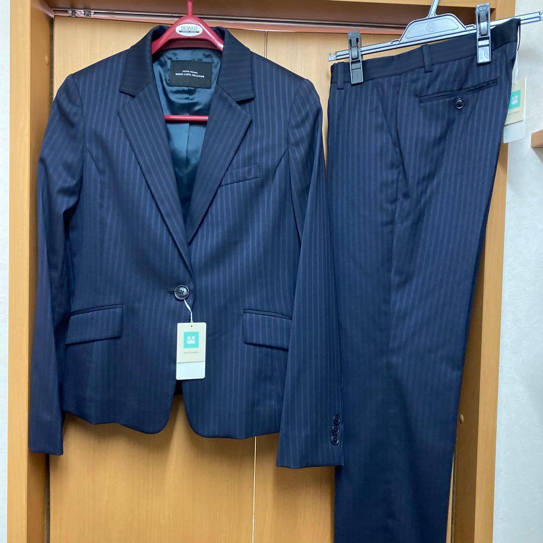 【新品未着用】スーツ　上下　ネイビー　ストライプ　グリーンレーベルリラクシング