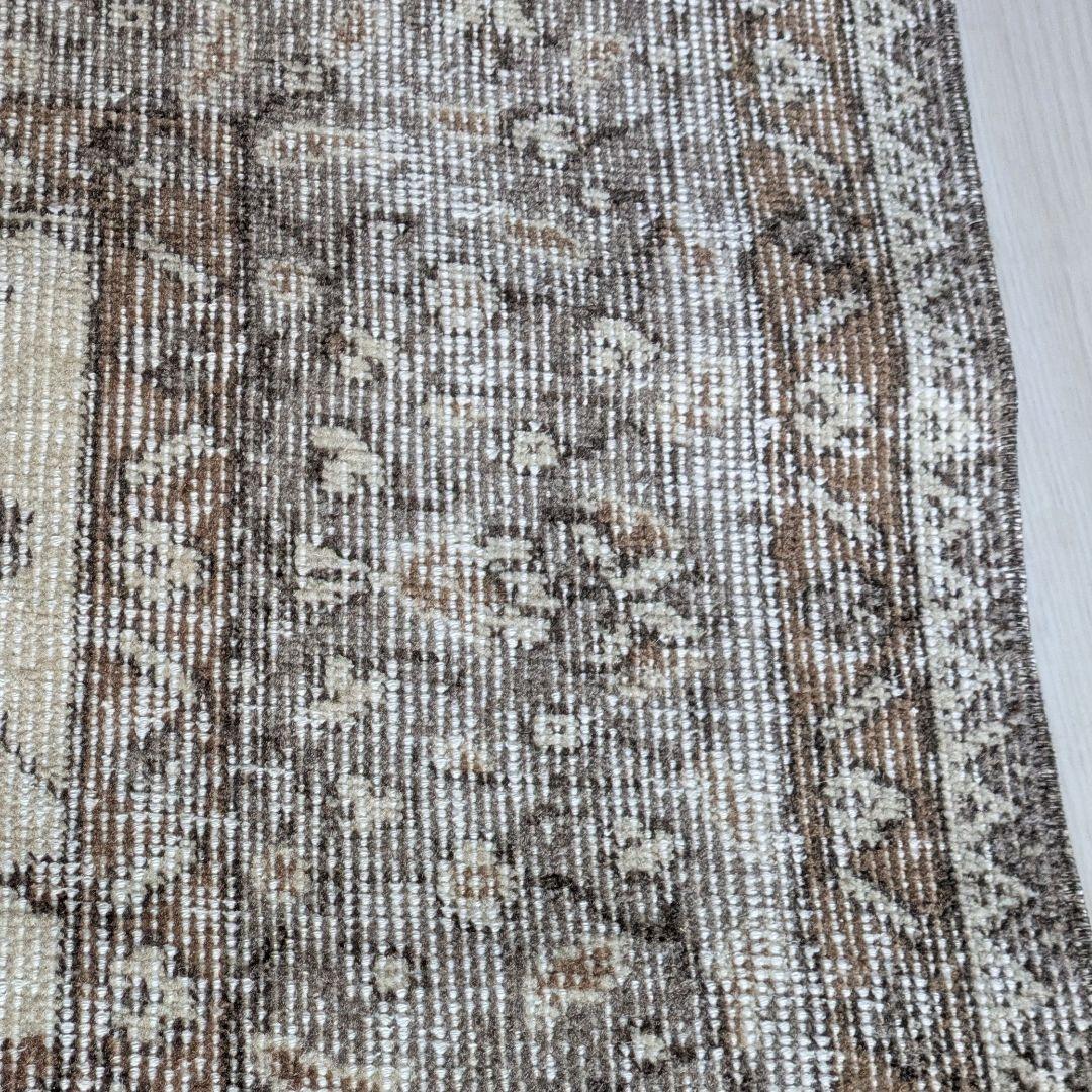 93×128 シンプルボタニカル　ベージュ×ブラウントルコヴィンテージラグ