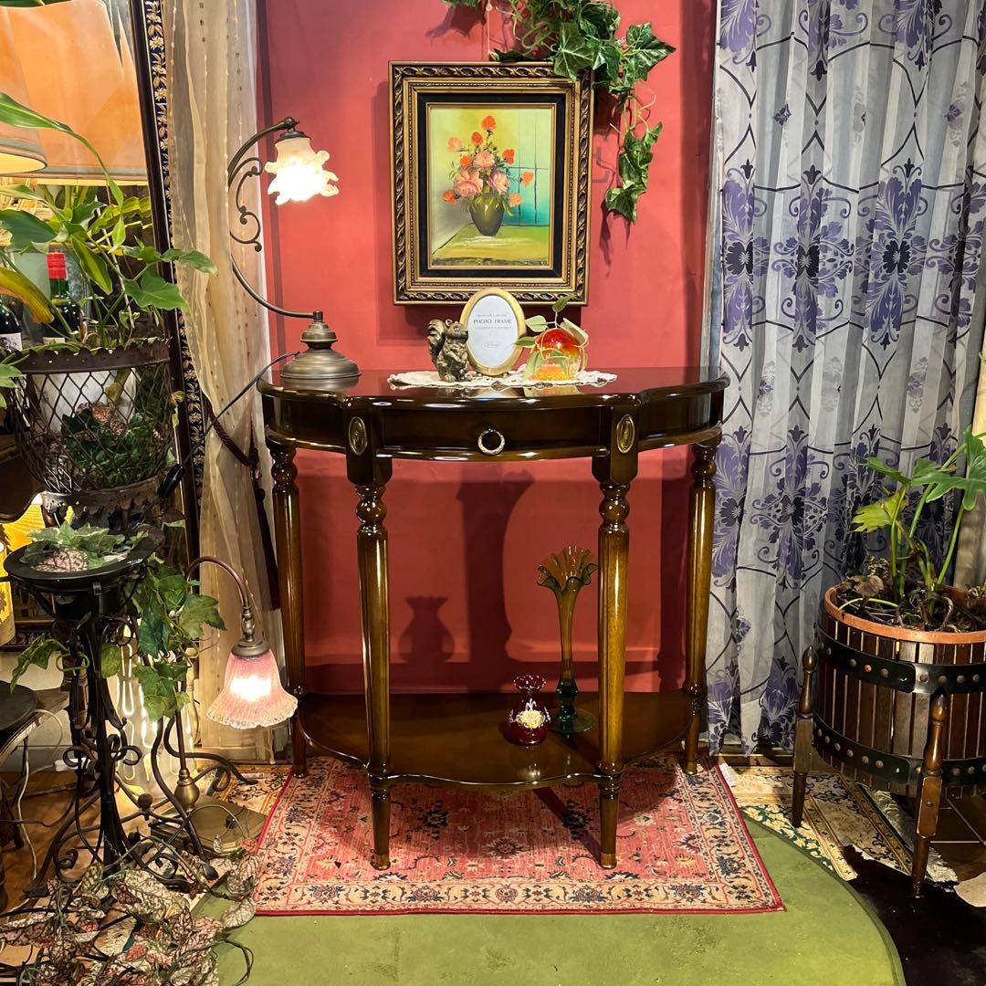 アンティークPT ハーフラウンドアクセントコンソールキャビネット