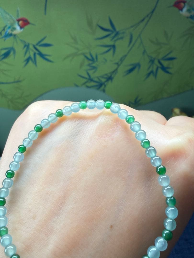 美品❣️天然本翡翠　高氷種、18k【転運】路路通双色小粒ブレスレット　鑑定書付き