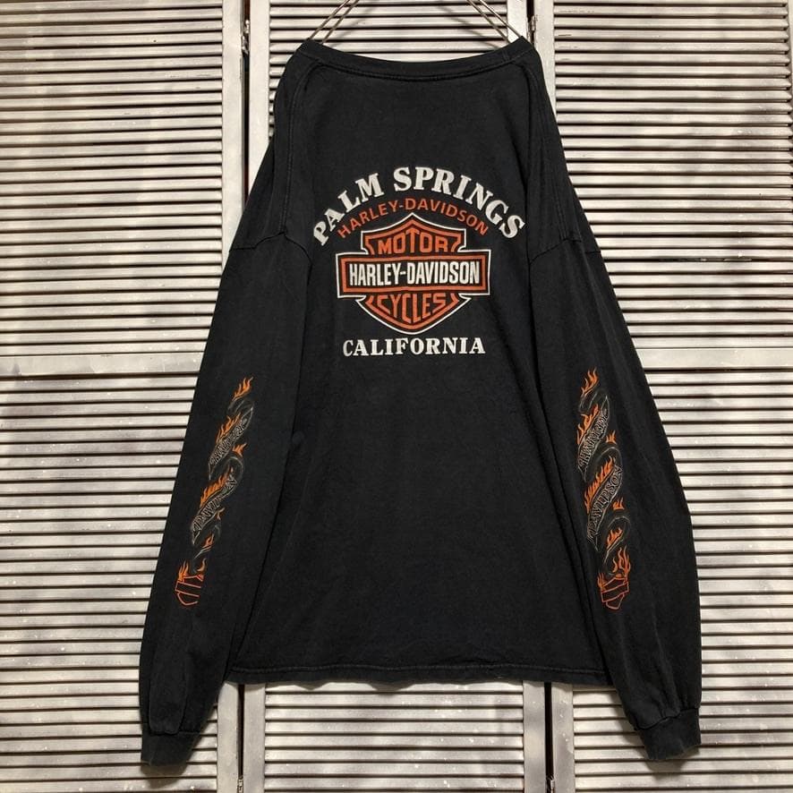 BOBU ハーレー Tシャツ 長袖 古着 USA製 黒 袖 スリープ プリント