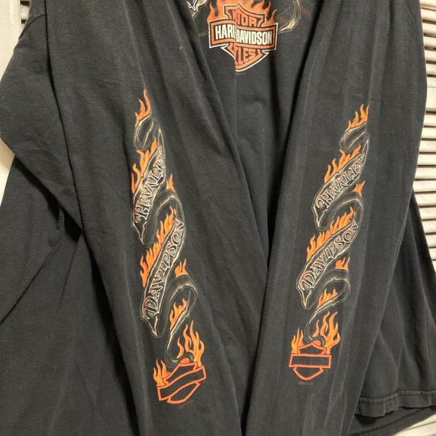 BOBU ハーレー Tシャツ 長袖 古着 USA製 黒 袖 スリープ プリント