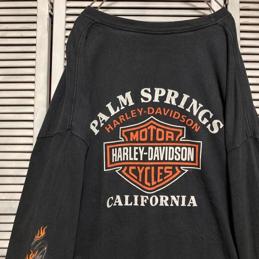 BOBU ハーレー Tシャツ 長袖 古着 USA製 黒 袖 スリープ プリント