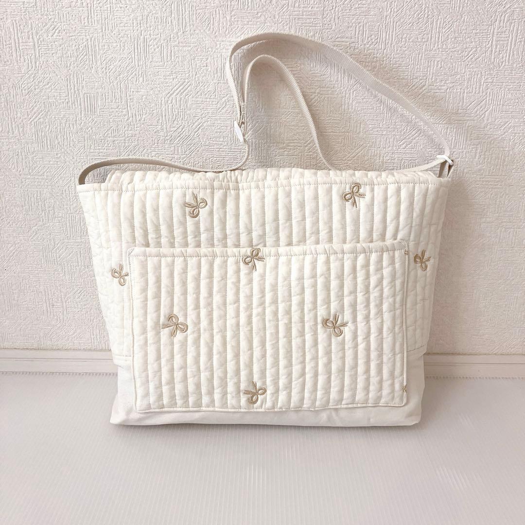 図書バッグ✖️4 ヌビ　くま刺繍　オリーブ刺繍　リボン刺繍　ラベンダー刺繍