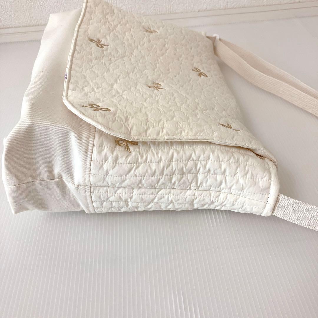 図書バッグ✖️4 ヌビ　くま刺繍　オリーブ刺繍　リボン刺繍　ラベンダー刺繍