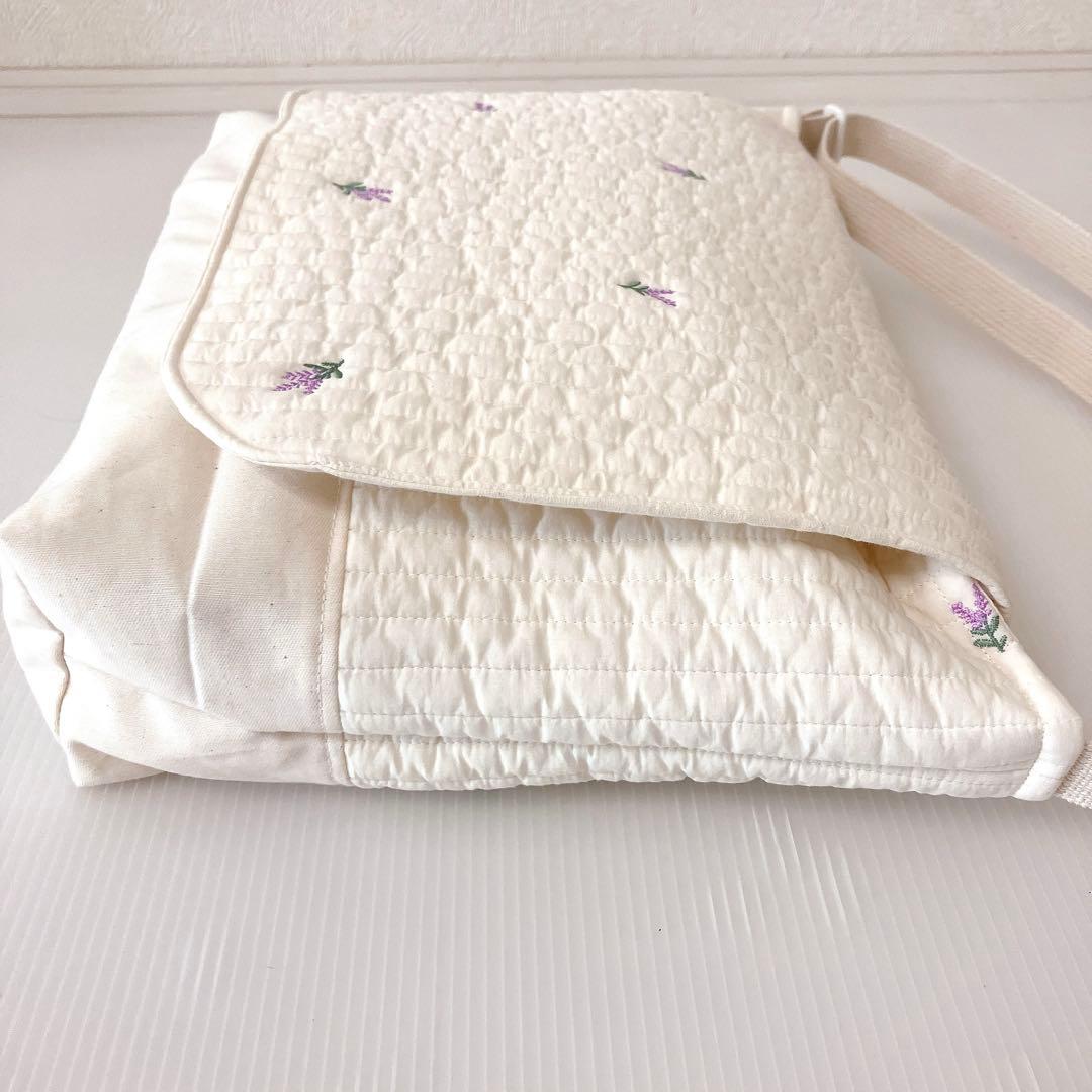 図書バッグ✖️4 ヌビ　くま刺繍　オリーブ刺繍　リボン刺繍　ラベンダー刺繍