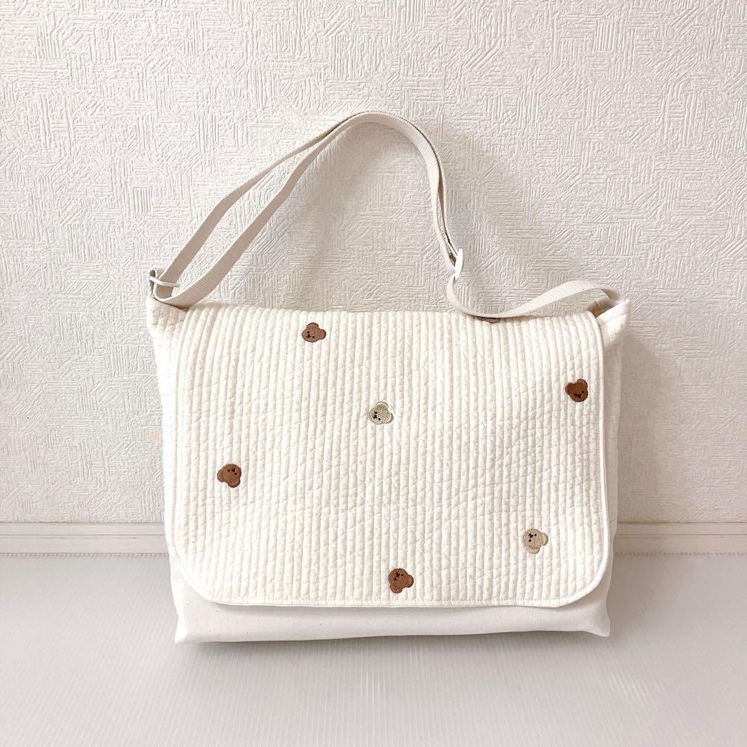 図書バッグ✖️4 ヌビ　くま刺繍　オリーブ刺繍　リボン刺繍　ラベンダー刺繍