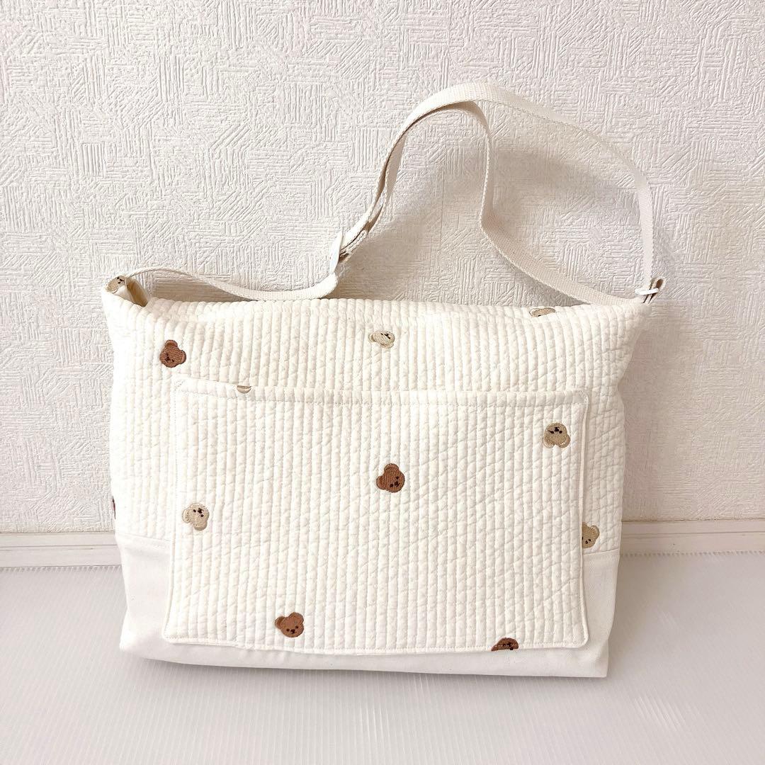 図書バッグ✖️4 ヌビ　くま刺繍　オリーブ刺繍　リボン刺繍　ラベンダー刺繍