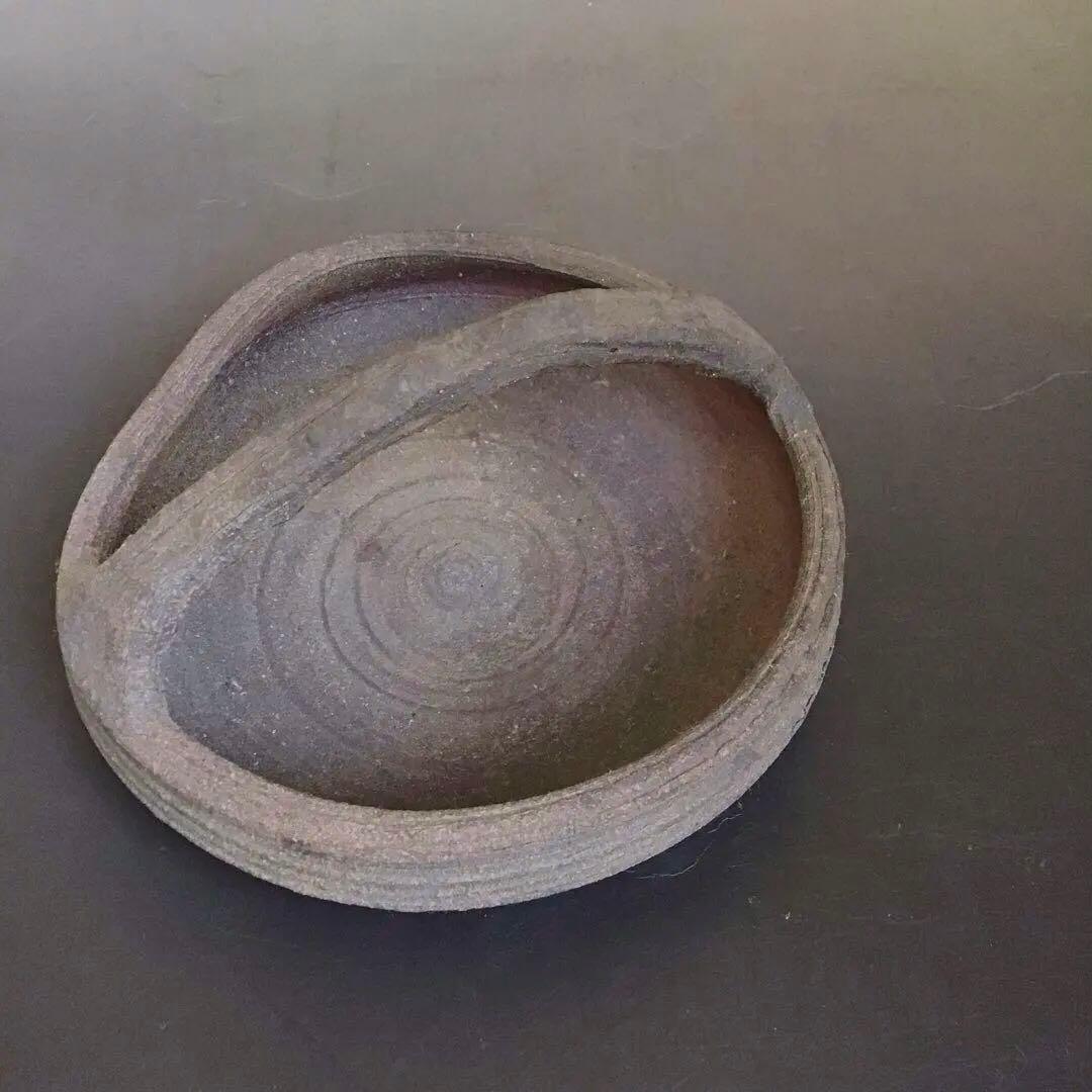素焼き手鉢　手付き菓子鉢　茶道　骨董品　アンティーク　焼締