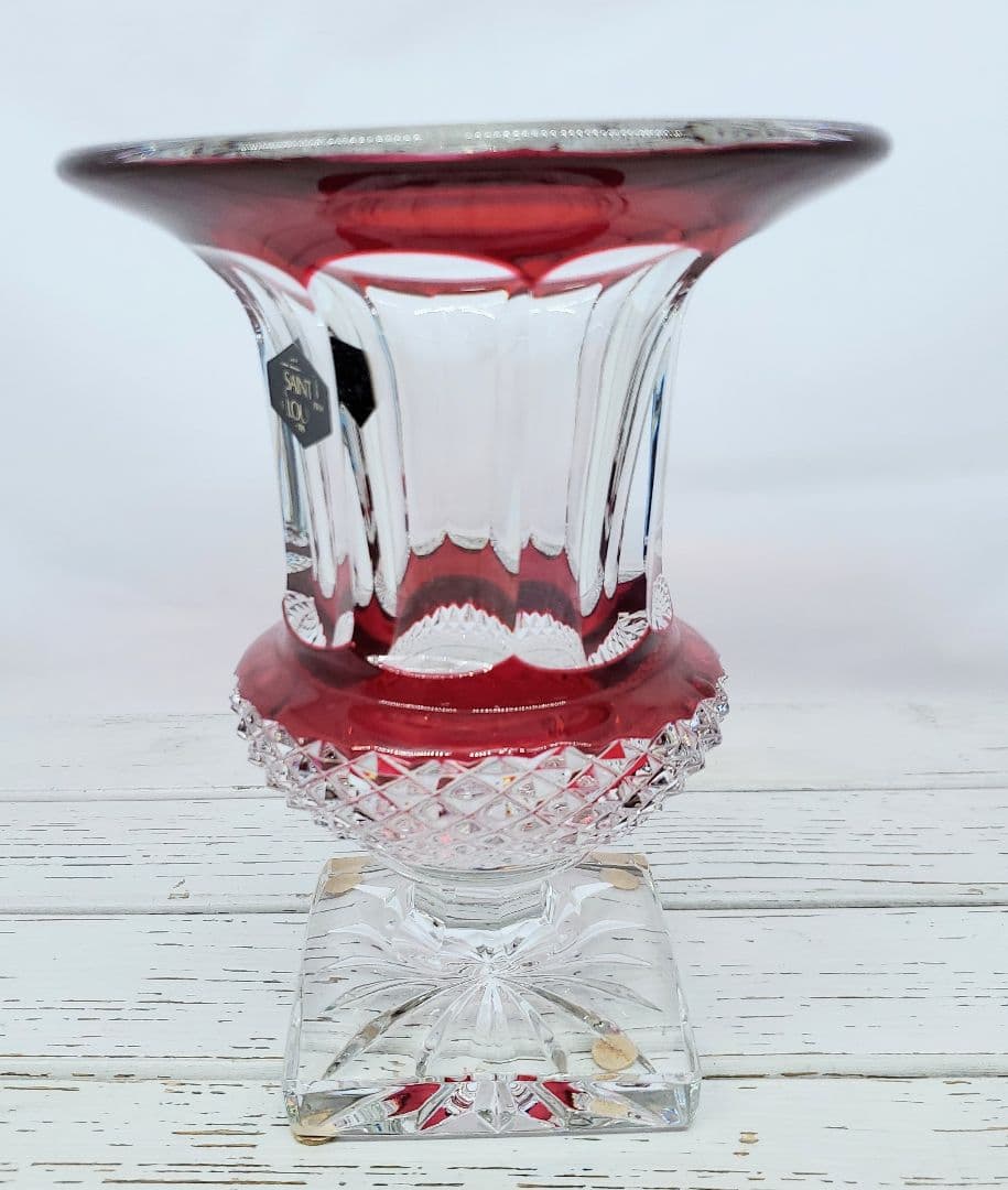 SAINT LOUIS サンルイ ヴェルサイユ　高20.5cm 赤被せ 花瓶