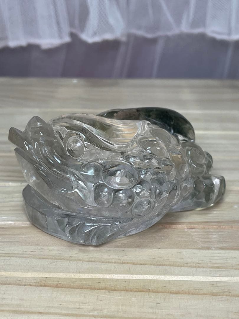 高透明❣️天然石 緑幽霊　グリーンファントム水晶 ゼニガエル 金蟾 手彫り置物