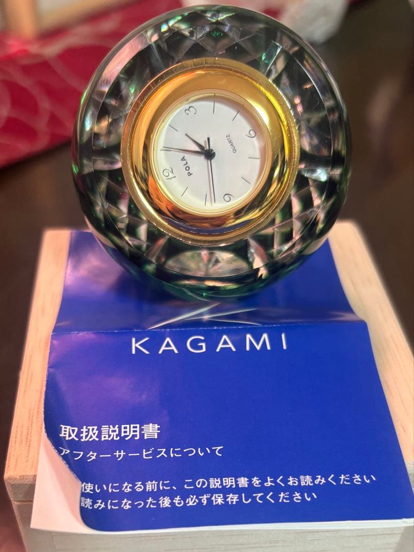 KAGAMI クリスタル時計 グリーン 時計 クロック 置物 インテリア