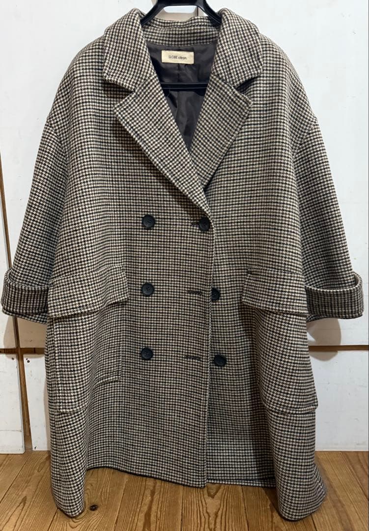 SLOBEチェック柄ダブルブレストコート