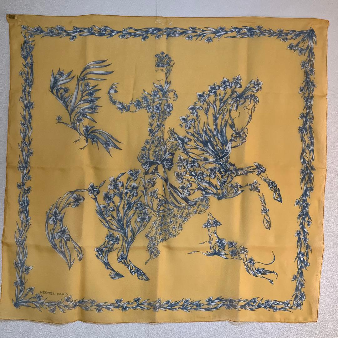 エルメス　シルクモスリン 90cm 未使用保管訳あり品‼️「花咲く馬」柄