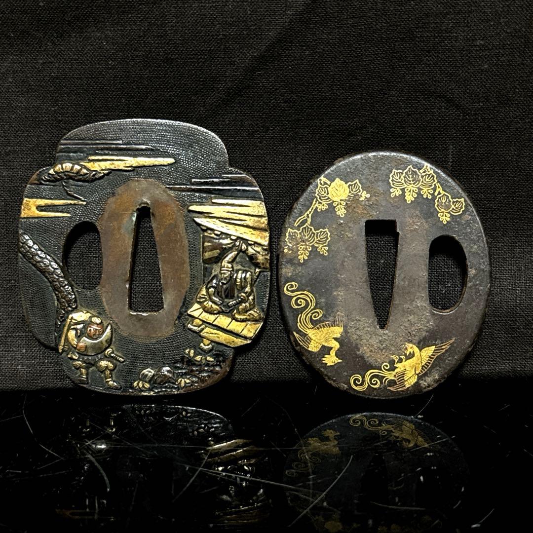 時代 古作 金銀象嵌 金象嵌 鍔 2点 武具 闘争具