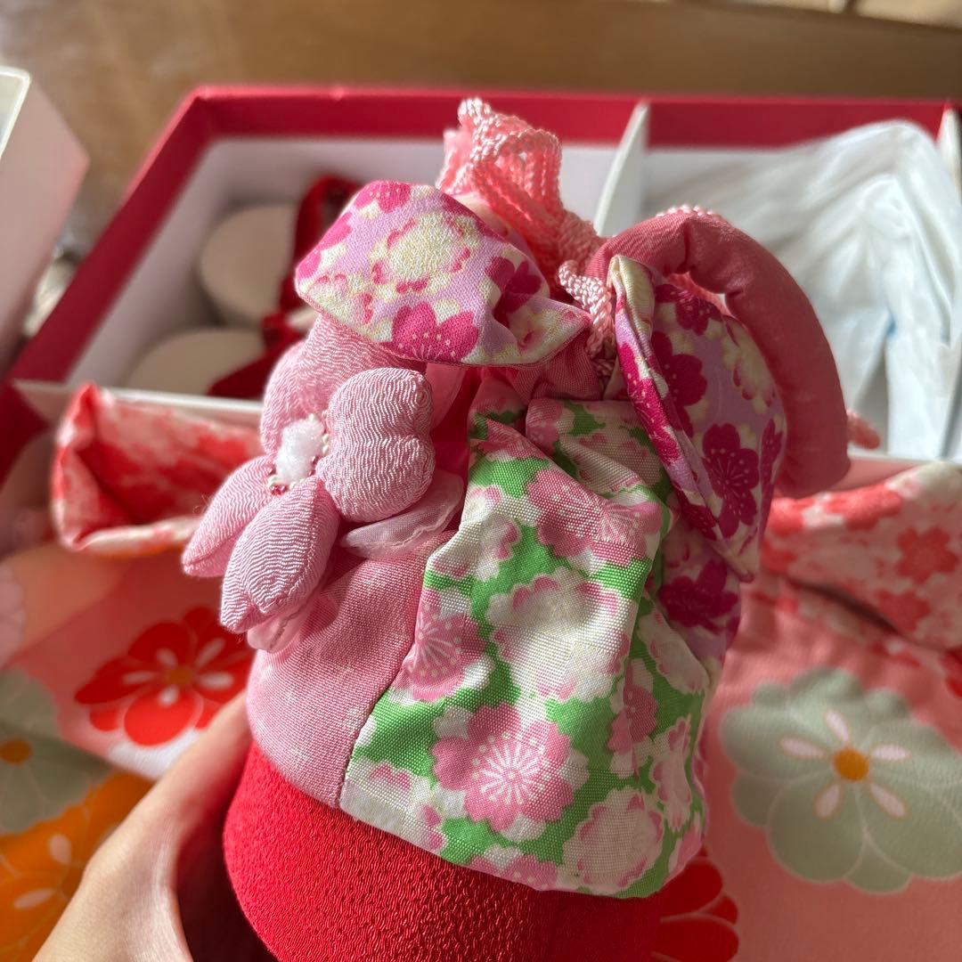 七五三用 赤とピンクの花柄着物セット