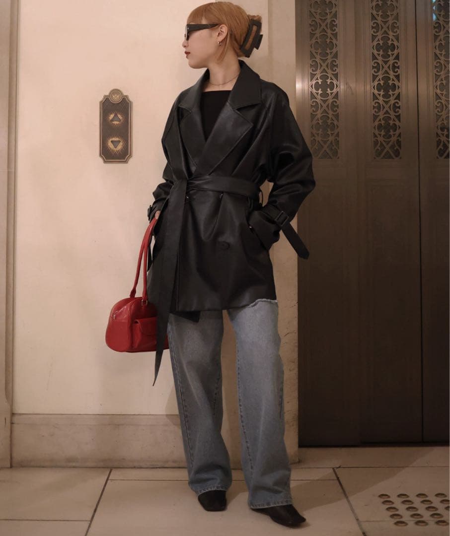 Mili affinity　レザートレンチコートジャケット　黒