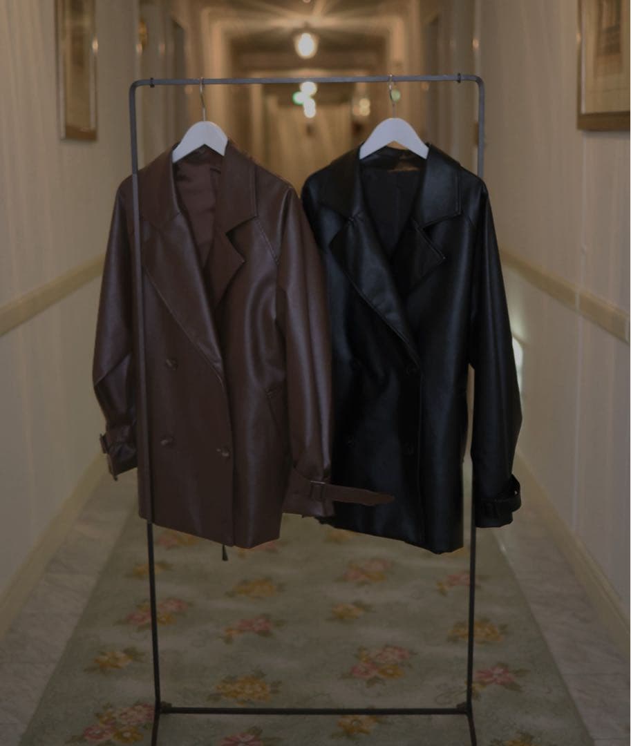 Mili affinity　レザートレンチコートジャケット　黒