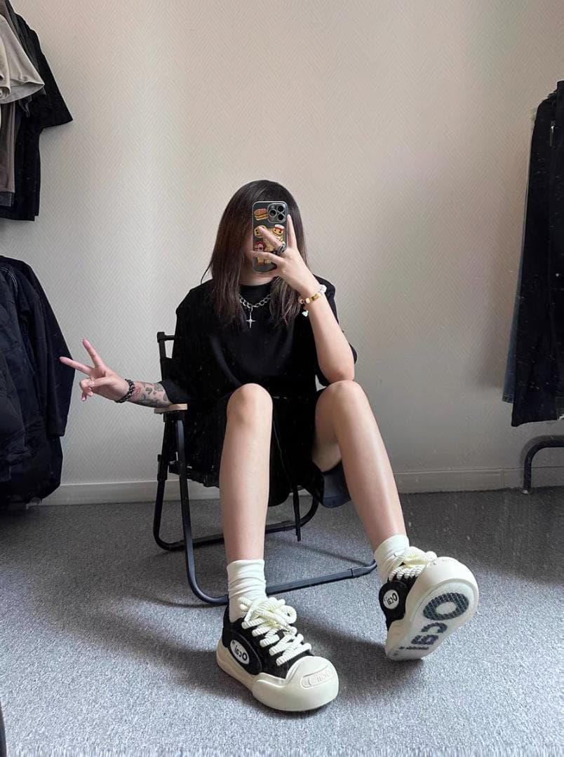 Ocai smile スニーカー厚底 男女兼用 黒 サイズ24cm