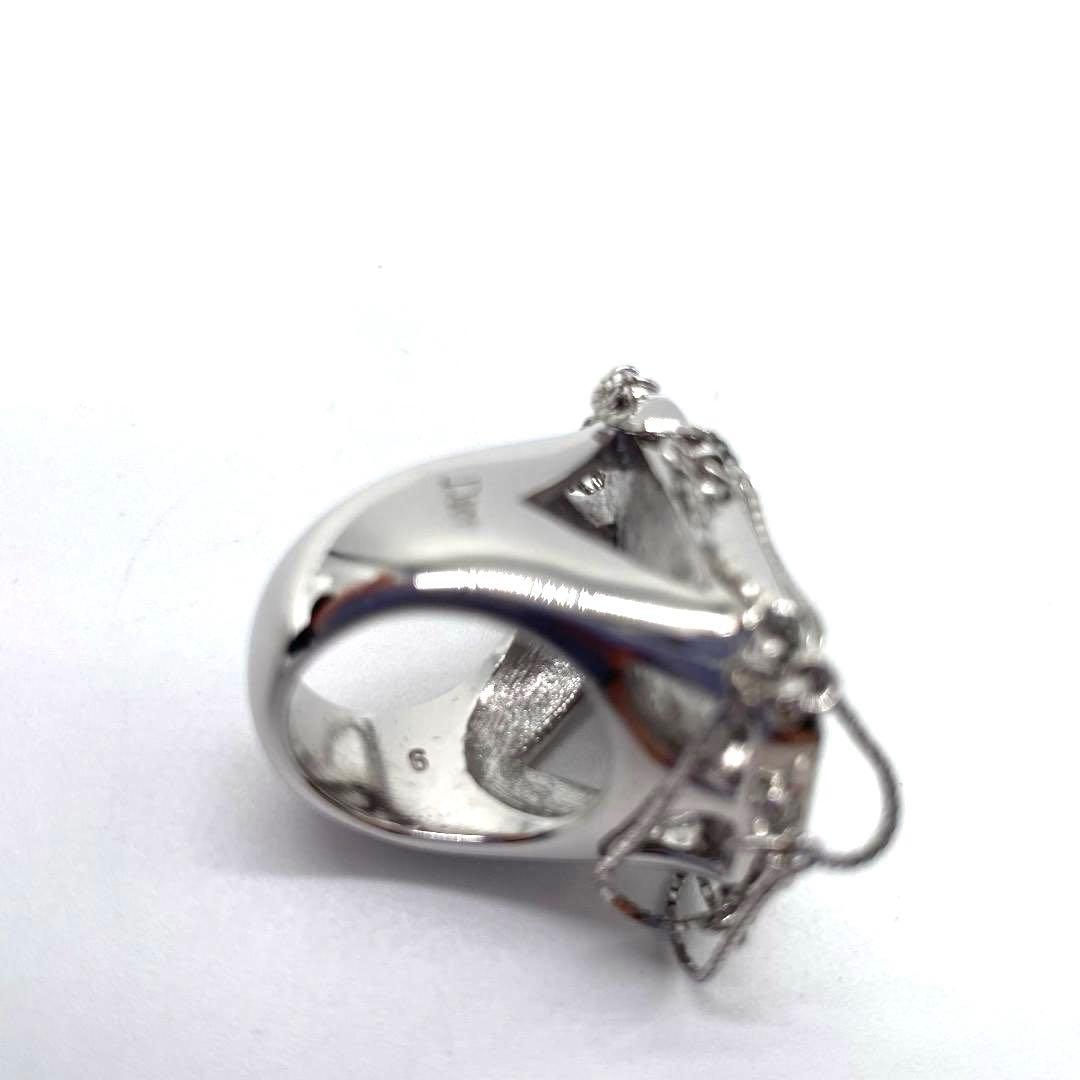 16624✨クリスチャンディオール クリスタル 大粒 チェーン リング シルバー