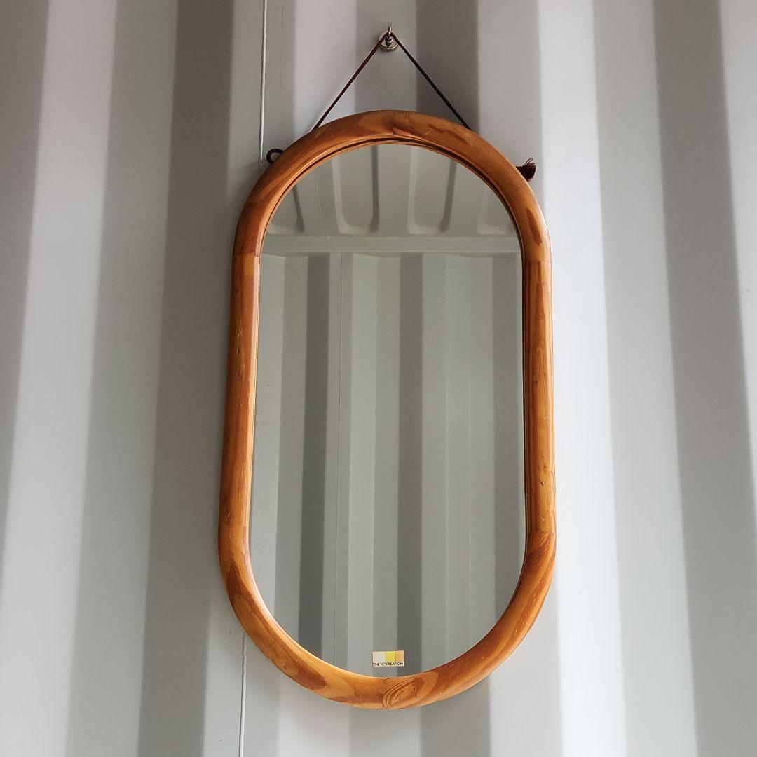 希少　ヴィンテージ　木製フレーム　オーバル　ウォールミラー 壁掛け鏡 天然木 鏡