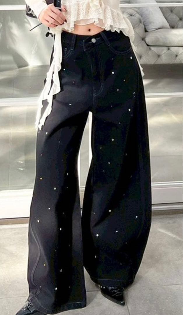 [L.B CANDY STOCK]バリエーションビジューデニムパンツ