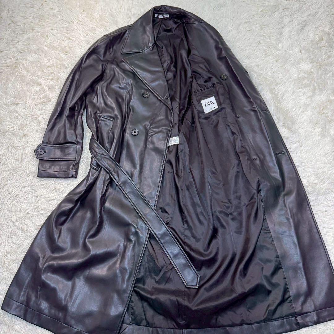 美品✨ ZARA ザラ レザー トレンチコート Mサイズ 黒 ベルト ダブル