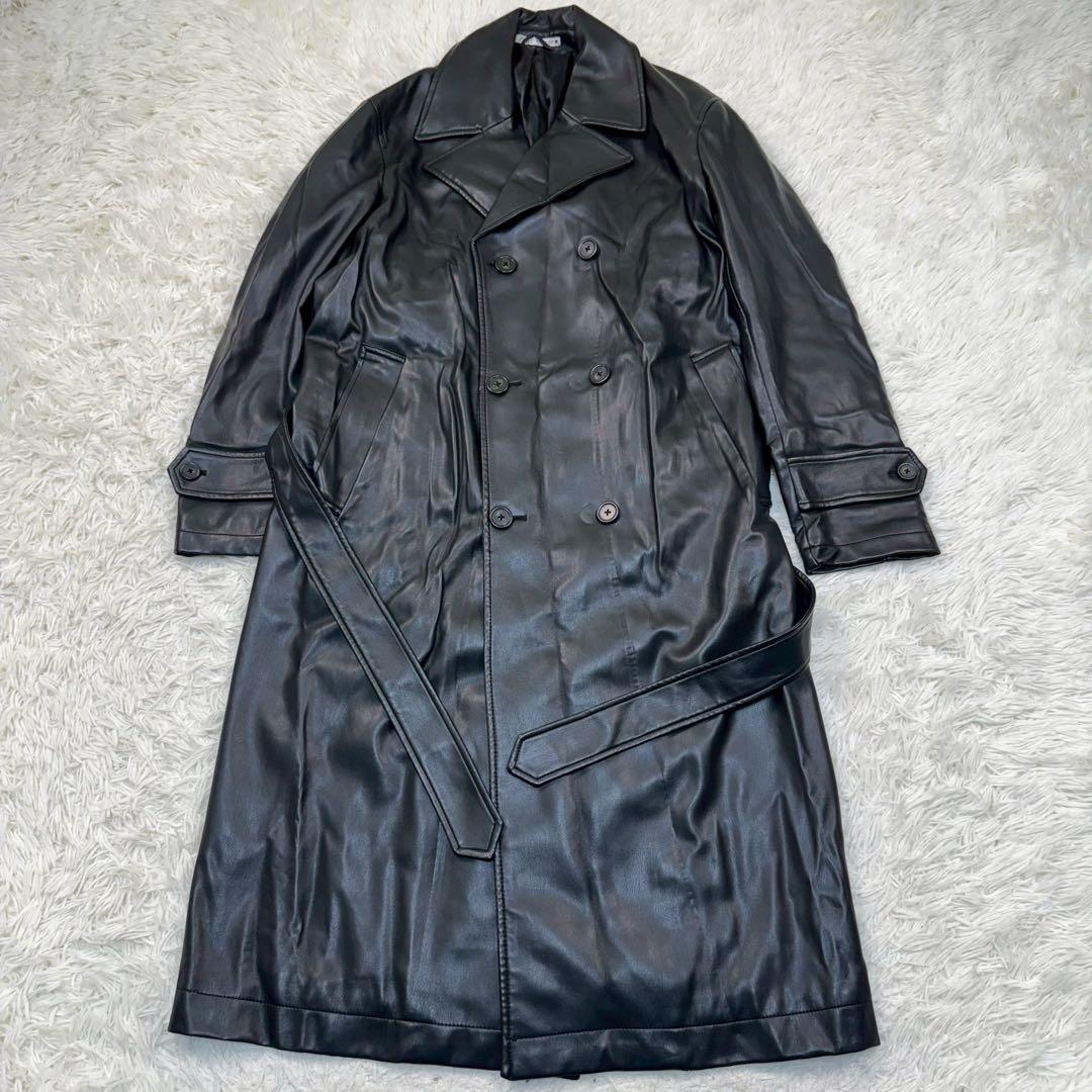 美品✨ ZARA ザラ レザー トレンチコート Mサイズ 黒 ベルト ダブル