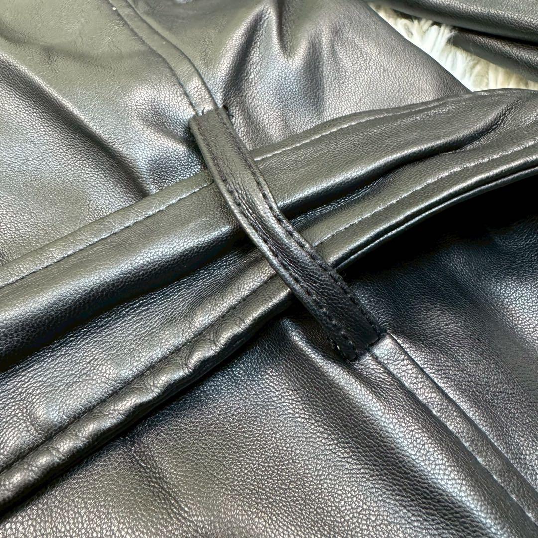 美品✨ ZARA ザラ レザー トレンチコート Mサイズ 黒 ベルト ダブル