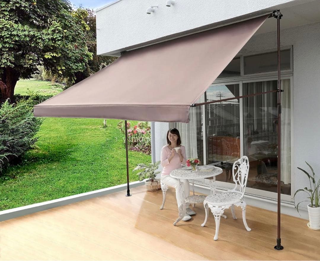 TAN-904-30A（BR）タック 物干し竿付き前幕オーニング（2mブラウン）