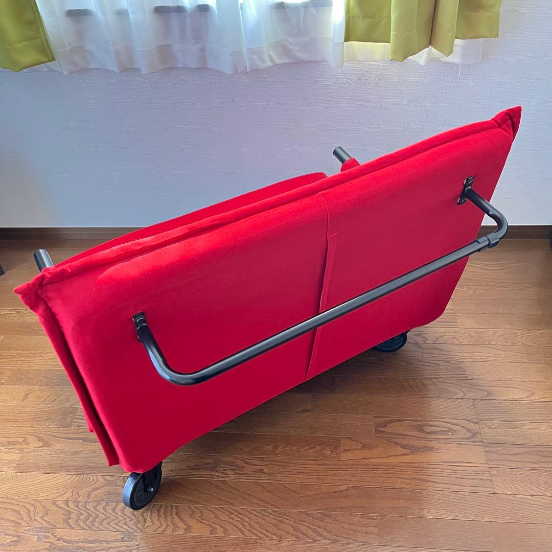 藤井家具　ビータアクティブ　ソファベッド　レッド　赤　キャスター付