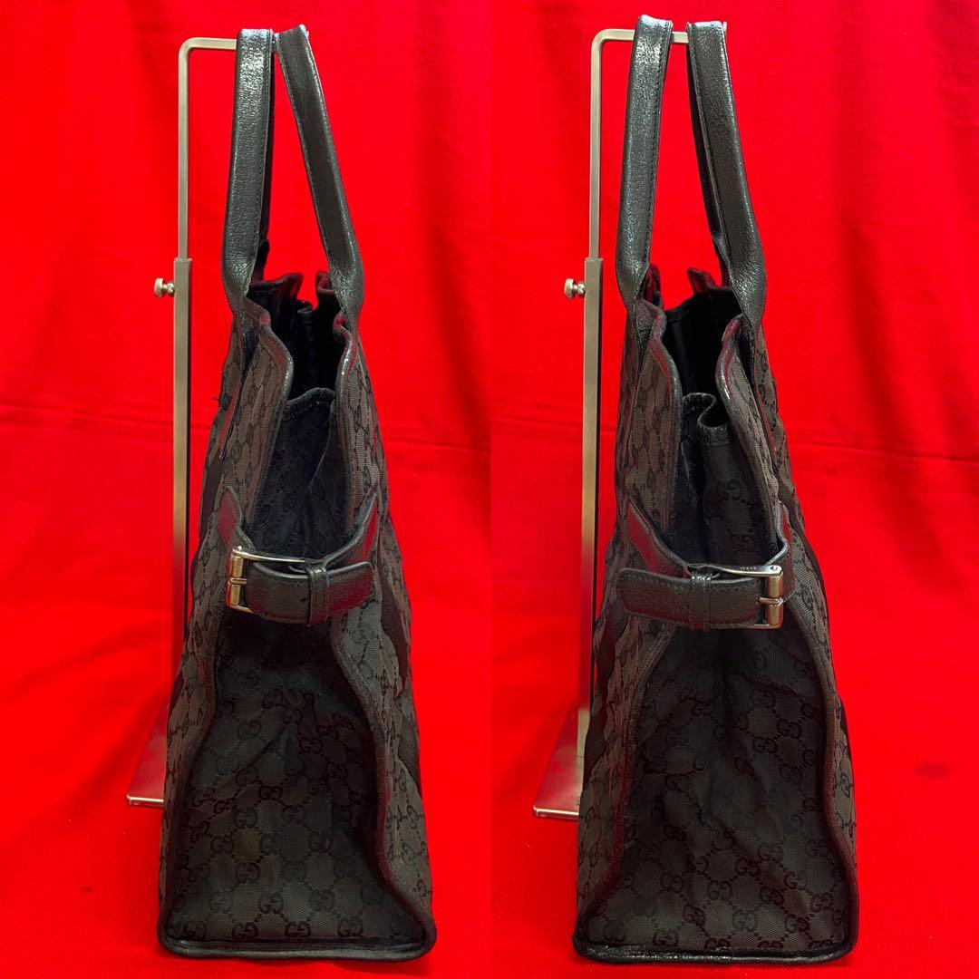 正規　GUCCI グッチ ビジネス　バッグ　カバン　トート　黒　革×キャンバス