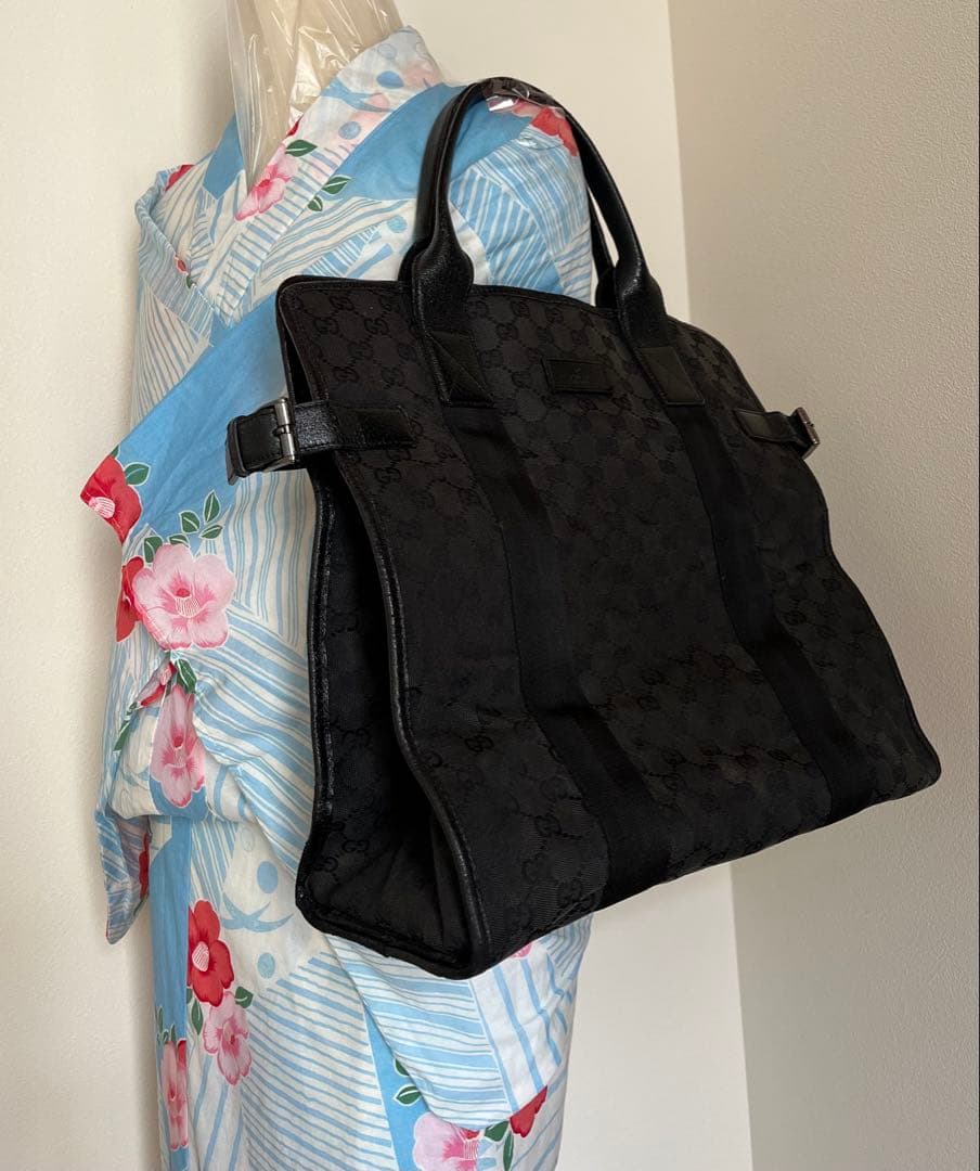 正規　GUCCI グッチ ビジネス　バッグ　カバン　トート　黒　革×キャンバス