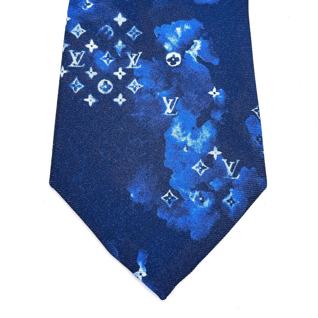 美品LOUIS VUITTON ネクタイ ネイビー モノグラム　ウォーターカラー